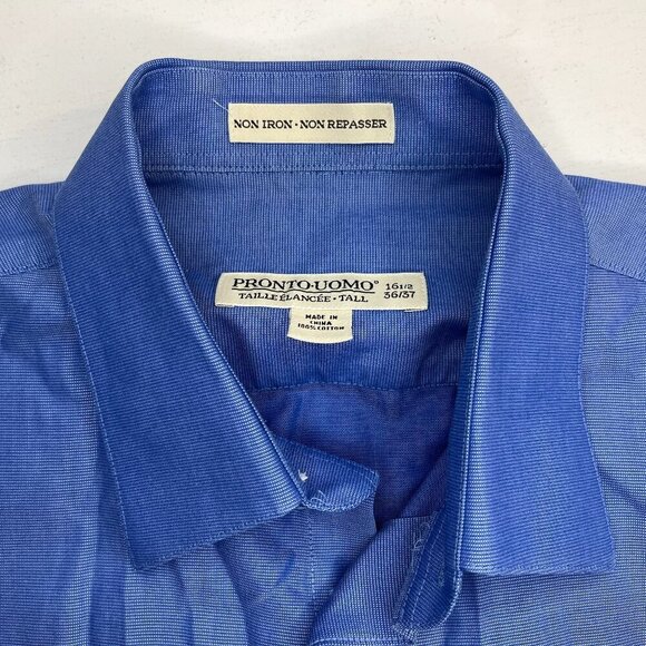 Pronto Uomo Men's Medium Blue Dress Shirt - Size 16.5 36-37 Tall - Picture 6 of 6